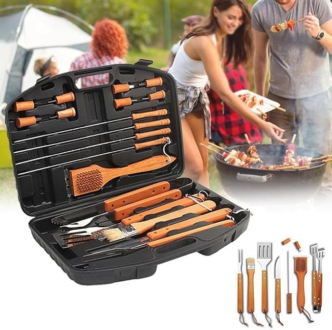 BBQ Tool Set 18-Piece Stainless Steel with Wooden Handles