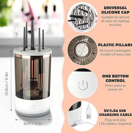 Brush Cleaner-Spinning Washing Machine-Cleans All Size Makeup Brushes