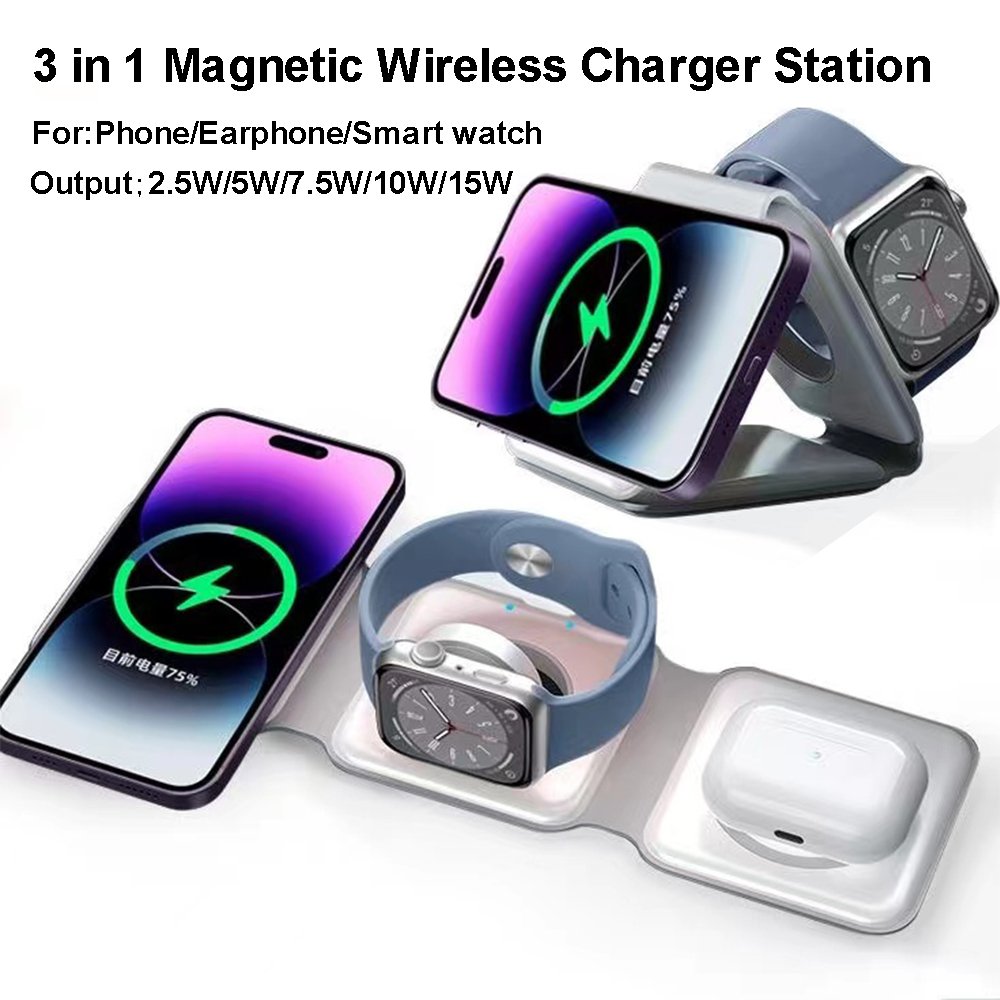 Magnetic 3 in 1 Foldable 15W Wireless Charger Travel