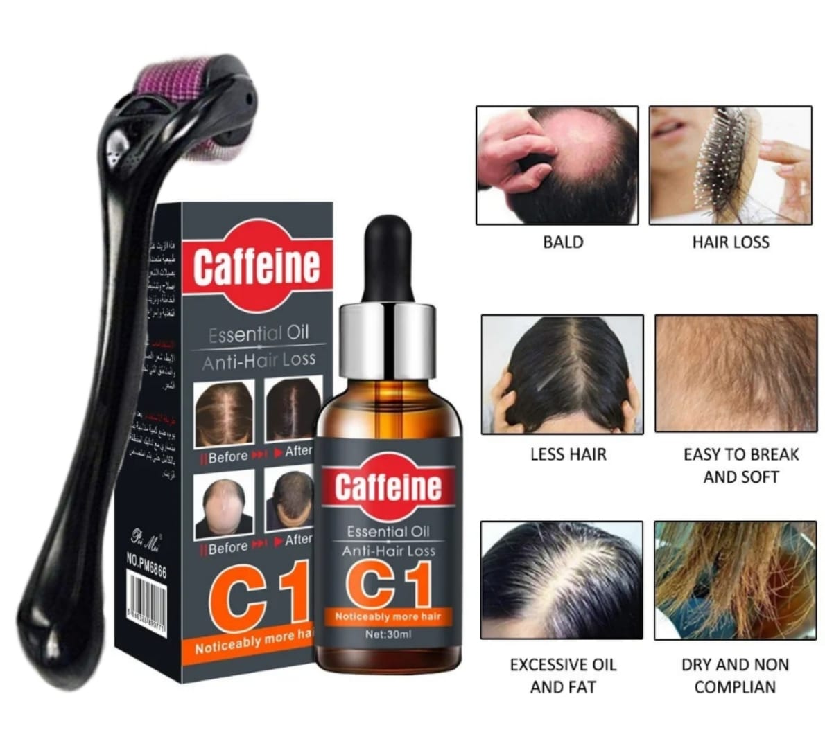 Derma Roller &  Caffeine Essential Oil Anti Hair Loss.